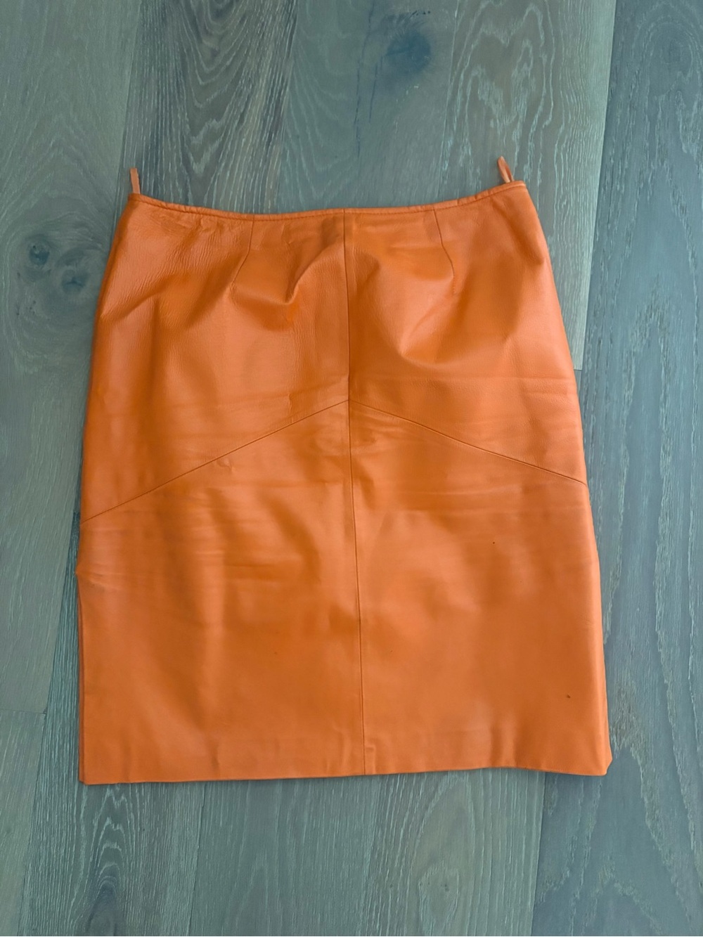 Women's Orange Leather Pencil Skirt
